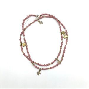 Akola Pink Mauve Paper Bead Cross Charm Long Necklace NWT Wrap